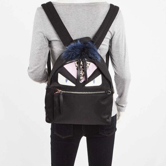 Fendi Black Nylon and Leather Medium Monster Eyes Backpack Bag - Picture 2 of 11